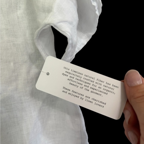 NWT Linen Luv 100% Linen Ivory White Tie-Front V-Neck Blouse - Picture 3 of 10